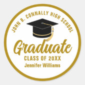 Elegant Goud Afstuderen Custom 2025 Afstuderen Ronde Sticker (Voorkant)
