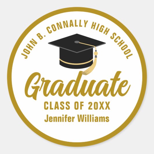 Elegant Goud Afstuderen Custom 2025 Afstuderen Ronde Sticker (Voorkant)