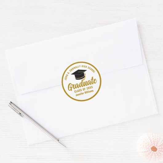 Elegant Goud Afstuderen Custom 2025 Afstuderen Ronde Sticker (Envelop)