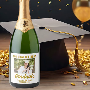 Elegant Goud Afstuderen Foto Custom Afstuderen Sparkling Wijnetiket