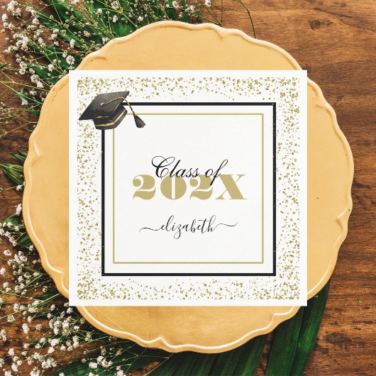 Elegant Goud Afstuderen Klasse van 2025 Custom Nam Servet