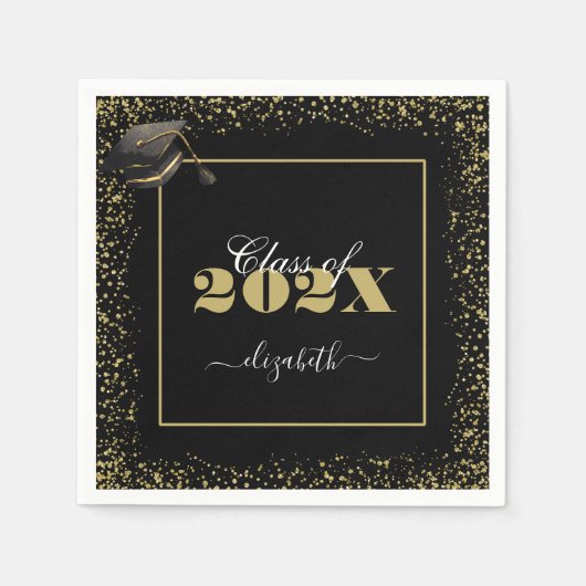 Elegant Goud Afstuderen Klasse van 2025 Custom Nam Servet (Voorkant)