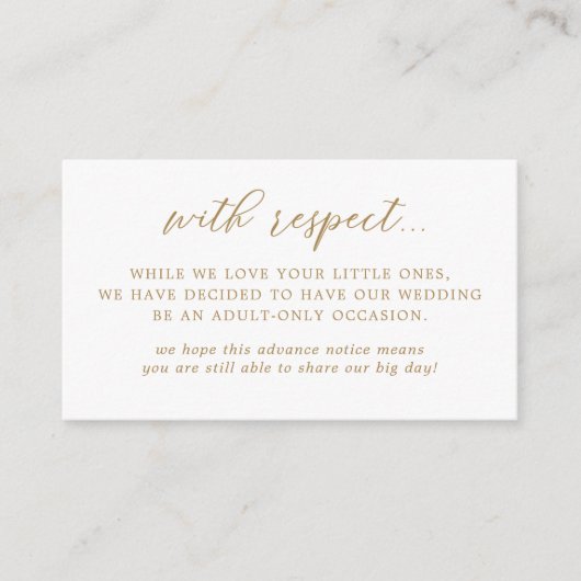 Elegant Goud Alleen Volwassenen Bruiloft Informatiekaartje (Voorkant)