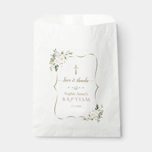 Elegant goud Aquarel Witte Bloemen Doop Bedankzakje (Voorkant)