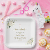 Elegant Goud Aquarel Witte Bloemen Doop Papieren Bordje (Feest)