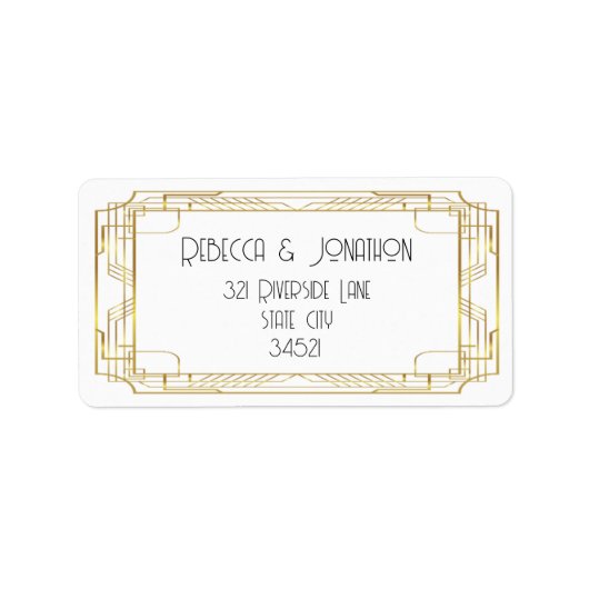 Elegant  Goud Art Deco Adreslabel Etiket (Voorkant)