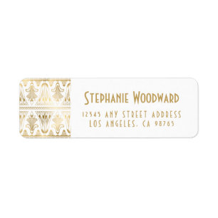 Elegant Goud Art Deco Bloem Wit Retouradres Etiket