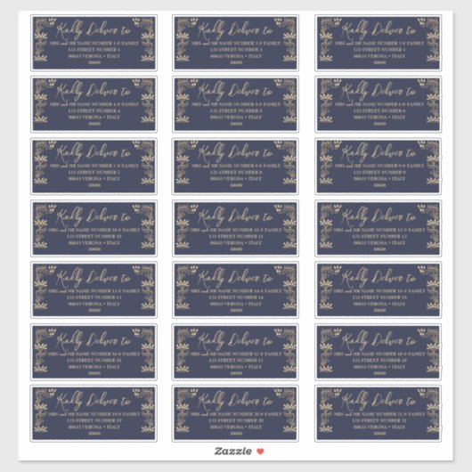 Elegant goud Art Deco op blauw Gast Adres label (Vel)