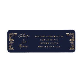 Elegant goud Art Deco op blauw retouradres Etiket