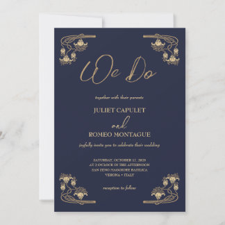 Elegant goud Art Deco op blauw we doen bruiloft Kaart