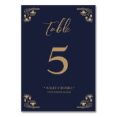 Elegant goud Art Deco op blauwe bruiloft Kaart (Achterkant)