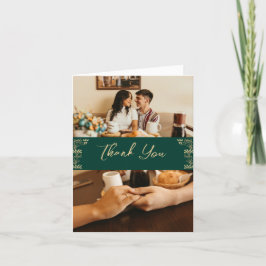 Elegant goud Art Deco op groen, 2 foto's bruiloft Bedankkaart