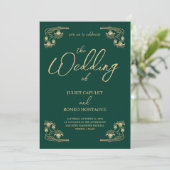 Elegant goud Art Deco op groen All In One bruiloft Kaart (Staand voorkant)