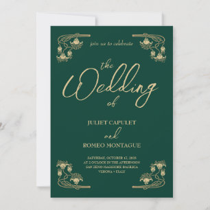 Elegant goud Art Deco op groen All In One bruiloft Kaart