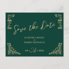 Elegant goud Art Deco op groen bewaar de datum Briefkaart