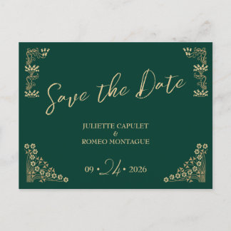 Elegant goud Art Deco op groen bewaar de datum Briefkaart