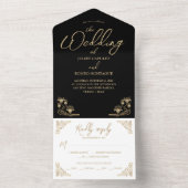 Elegant goud Art Deco over zwart op één bruiloft All In One Uitnodiging (Binnen)