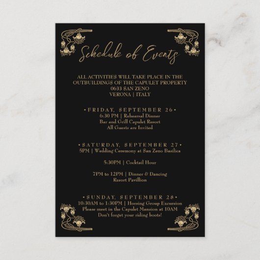 Elegant goud Art Deco Weekend schema gebeurtenisse Informatiekaartje (Voorkant)