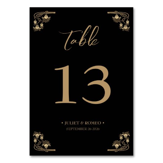 Elegant goud Art Decowedtable sitchart T Kaart (Achterkant)