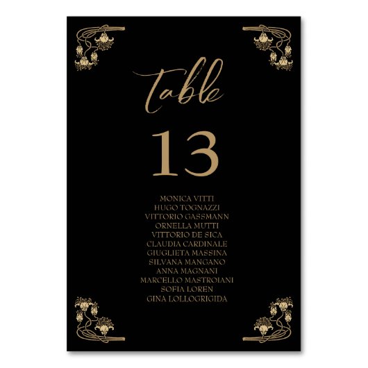 Elegant goud Art Decowedtable sitchart T Kaart (Voorkant)