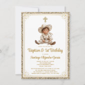 Elegant Goud Baby Charro Doop & Verjaardag Kaart (Voorkant)