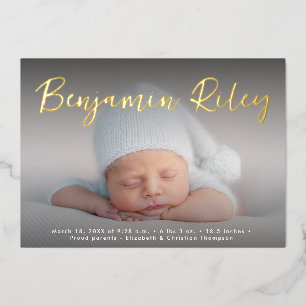 Elegant Goud Baby Jongen Foto Aangepaste Geboorte  Folie Feestdagenkaart