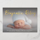 Elegant Goud Baby Jongen Foto Aangepaste Geboorte  Folie Feestdagenkaart (Voorkant)