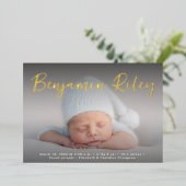 Elegant Goud Baby Jongen Foto Aangepaste Geboorte  Folie Feestdagenkaart (Staand Voorkant)