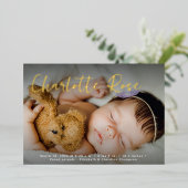 Elegant Goud Baby Meisje Foto Aangepaste Geboorte  Folie Feestdagenkaart (Staand Voorkant)