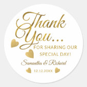 Elegant goud Bedankt Custom Wedding Party Favoriet Ronde Sticker (Voorkant)