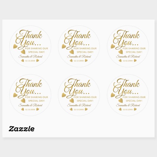 Elegant goud Bedankt Custom Wedding Party Favoriet Ronde Sticker (Vel)