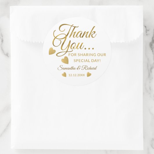 Elegant goud Bedankt Custom Wedding Party Favoriet Ronde Sticker (Tas)