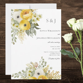 Elegant Goud & Beige Bloemen Bruiloft Uitnodiging