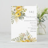 Elegant Goud & Beige Bloemen Bruiloft Uitnodiging (Staand voorkant)