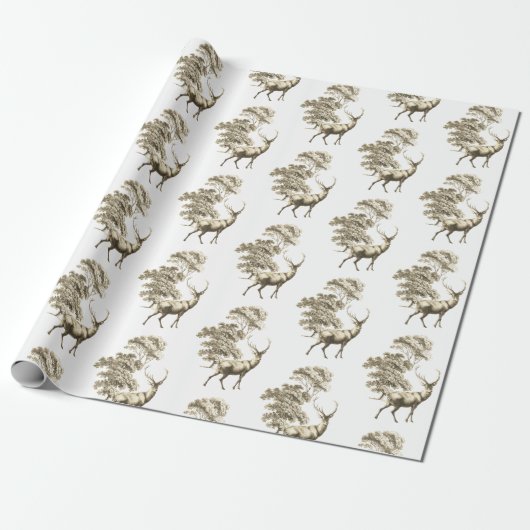 Elegant  Goud Beige Herten in Bos Cadeaupapier (Uitgerold)