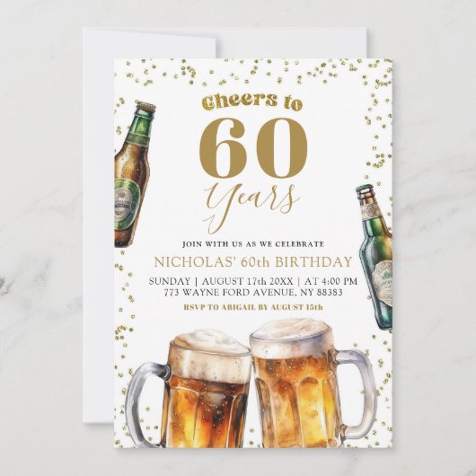 Elegant Goud Bier Proost aan Volwassene 60ste Verj Kaart (Voorkant)