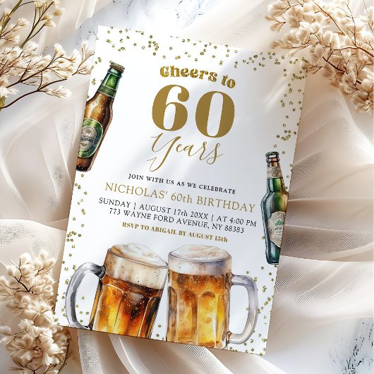 Elegant Goud Bier Proost aan Volwassene 60ste Verj Kaart