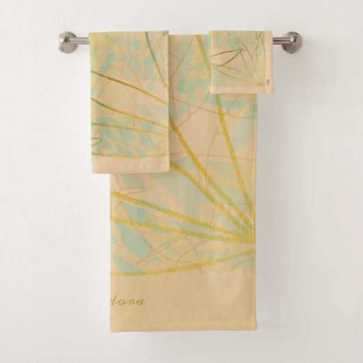 Elegant Goud Blad Aqua Roze Bad Handdoek (Insitu)