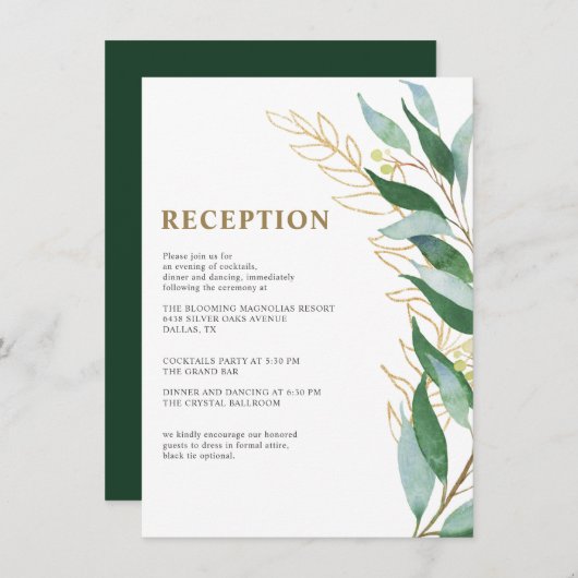 Elegant Goud Blad Blad Blad Groen Bruiloft Recepti Informatiekaartje (Voorkant / Achterkant)