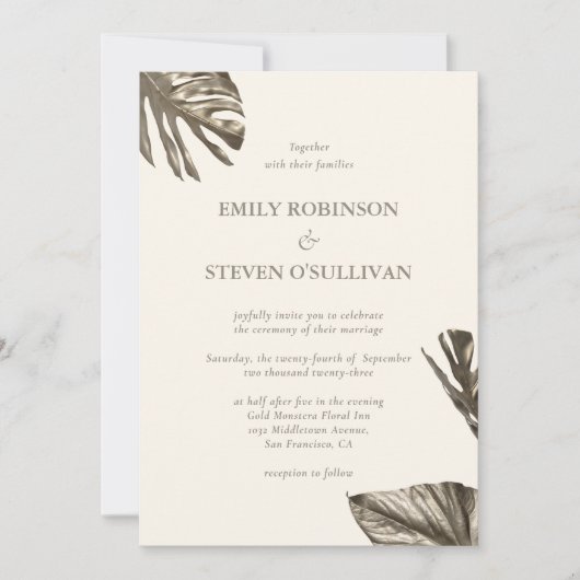 Elegant Goud Blad Champagne Ivoor Bruiloft Kaart (Voorkant)