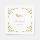 Elegant Goud Blad Script Naam Bruiloft Servet (Voorkant)
