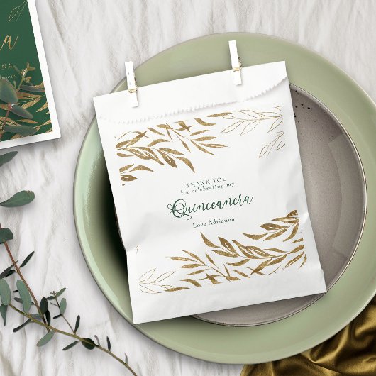 Elegant Goud Blad Smaragd Groen Quinceanera Bedankzakje