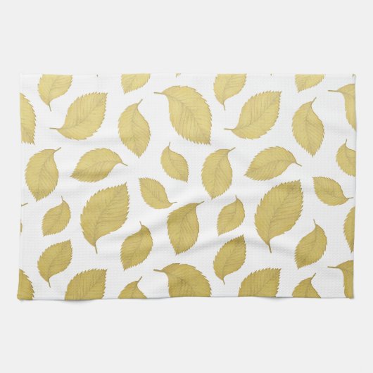 Elegant Goud Bladeren Keukenhanddoek (Horizontaal)