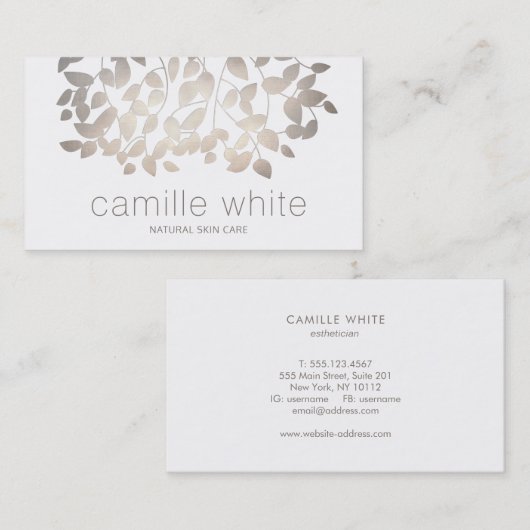 Elegant goud bladeren natuurlijke huidverzorging d visitekaartje (Voorkant / Achterkant)