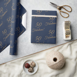 Elegant goud blauw 50 fantastische verjaardag cadeaupapier