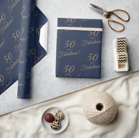 Elegant goud blauw 50 fantastische verjaardag cadeaupapier (Crafts)