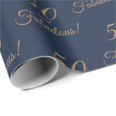 Elegant goud blauw 50 fantastische verjaardag cadeaupapier (Rol Hoek)