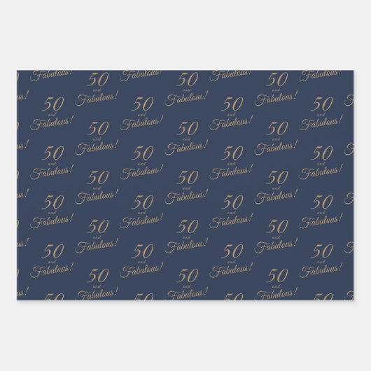 Elegant goud blauw 50 fantastische verjaardag inpakpapier vel (Voorkant 2)