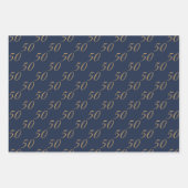 Elegant goud blauw 50 fantastische verjaardag inpakpapier vel (Voorkant)