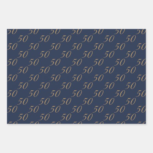 Elegant goud blauw 50 fantastische verjaardag inpakpapier vel (Voorkant)